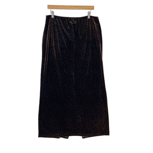 Kathie Lee Velvet Maxi Skirt Womens L Leopard VTG 90s Grunge Phoebe Friends Slit - Picture 1 of 6